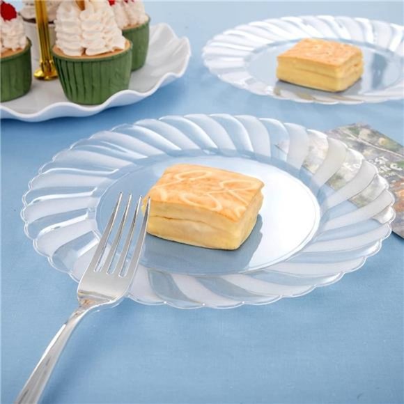 100 Pieces Clear Plastic Plates - 9 Inch Clear Disposable Plates - Washable - Picture 2 of 7